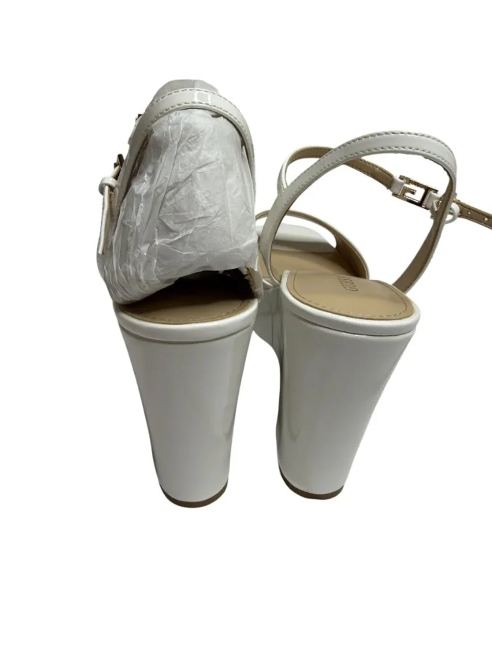 Guess Zione Sandals Shoes Faux Patent Leather Platform Wedge White 10 NIB